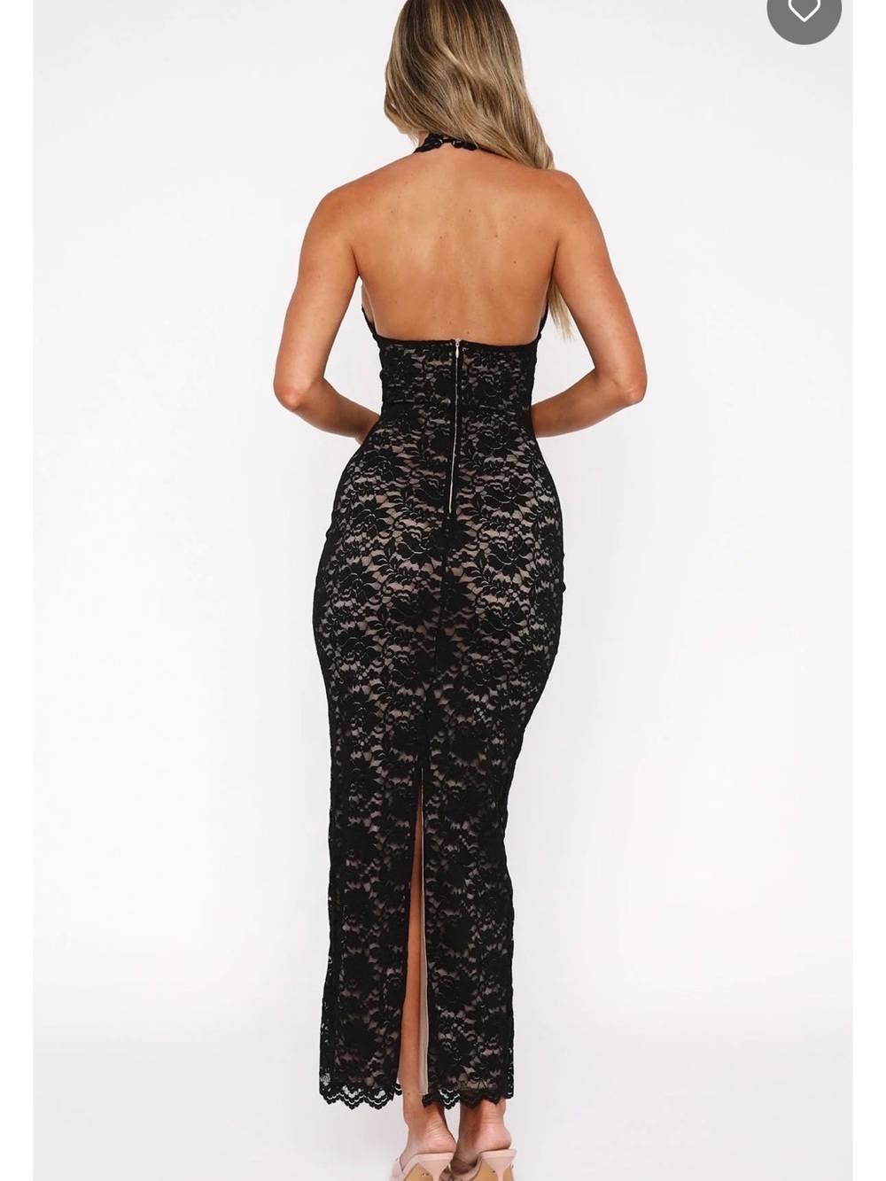 Black Lace Halter Maxi Dress - - Picture 3 of 4